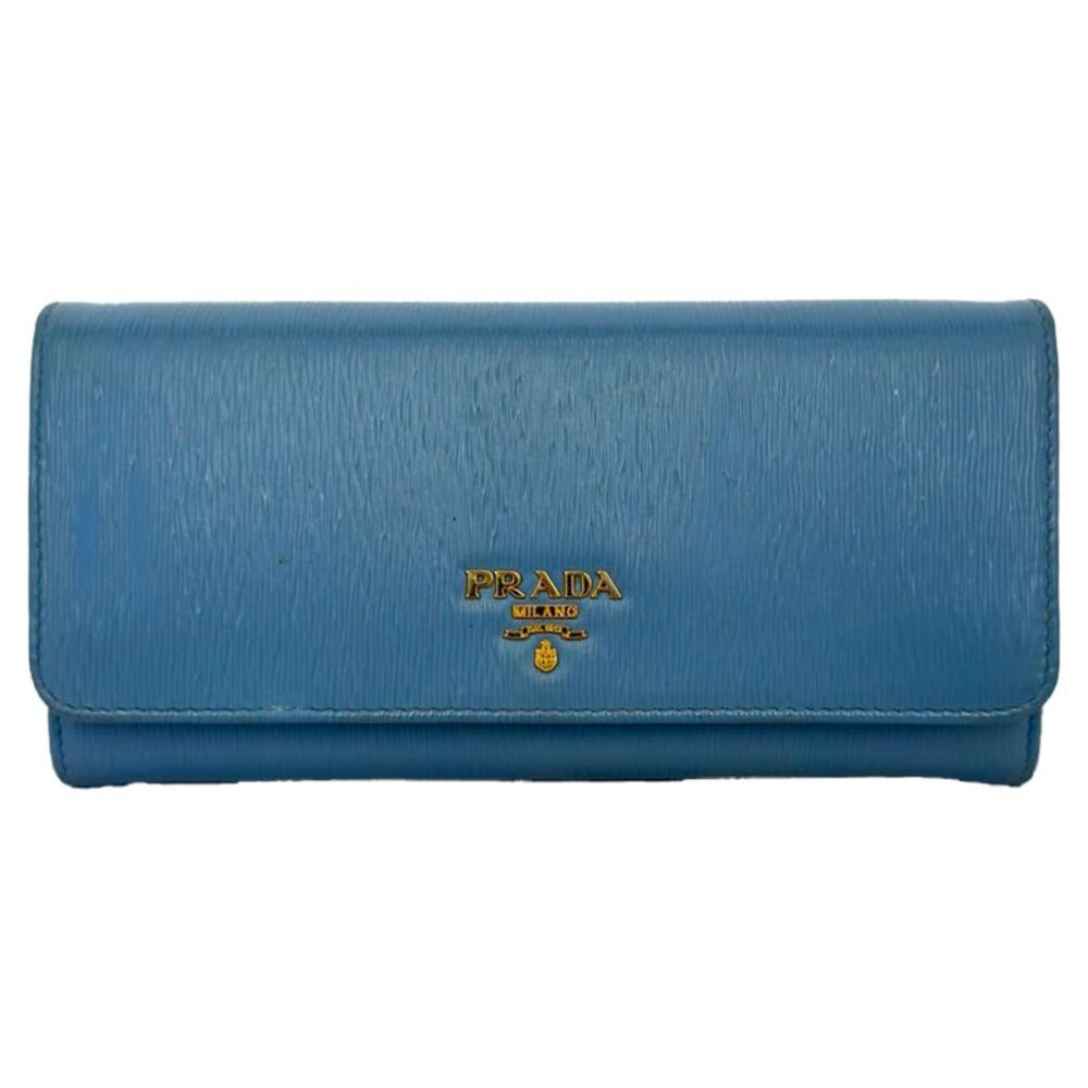 Prada Vitello Move Flap Continental Wallet in Blue Leather